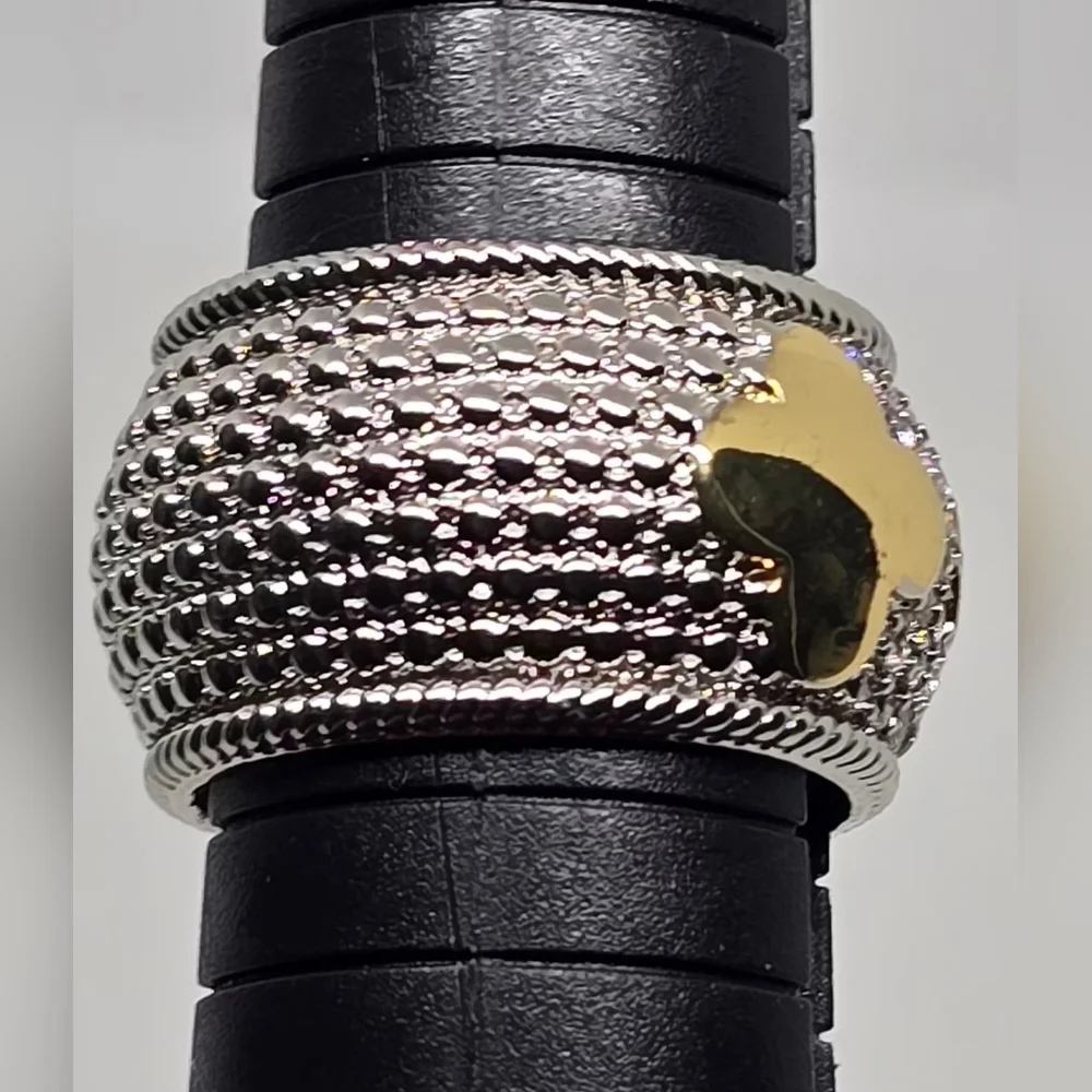 Gold & Silver Clover Accent  Wide Band Ring - Women Jewelry